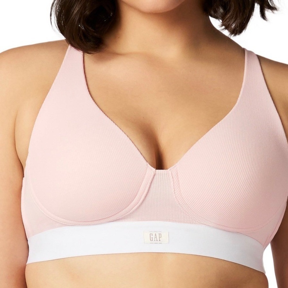 Gap GapBody Womens Wireless Racerback Bra Pink Ribbed GPW01055 Small
